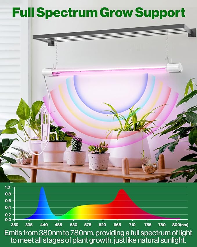 Sunco 6 Pack 2ft Grow Light LED 20W Full Spectrum For Seed Starting Seedling Indoor Plants Plug In Suspended Fixture Link Up To 8 Inline Switch ETL