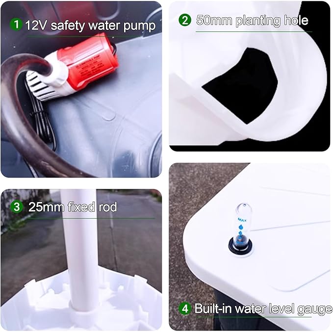 Tower Garden Growing System 4/8/10/12 Layer Hydroponic Tower with Pump and Mobile Water Tank Vertical Hydroponic Garden Tower for Gardening Lover(White83cm/33in)