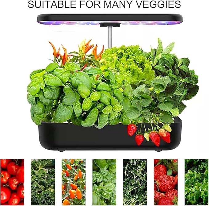 Hydroponics Growing System Indoor Garden with 35W Grow Light Full Spectrum Healthy Fresh Herbs Vegetables 12 Pods Indoor Gardening System for Gifts Kitchen Vegetable(Black)