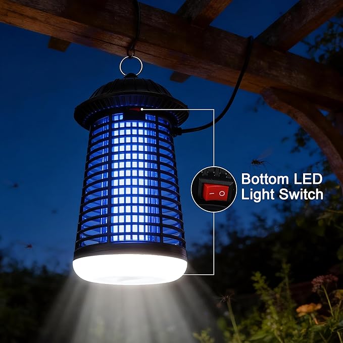 Bug Zapper Outdoor/IndoorMosquito Zapper 4200V High Powered Waterproof Electronic Mosquito Killer15W UVA Mosquito Lamp BulbFly Traps Patio Insects Killer (Black and White)