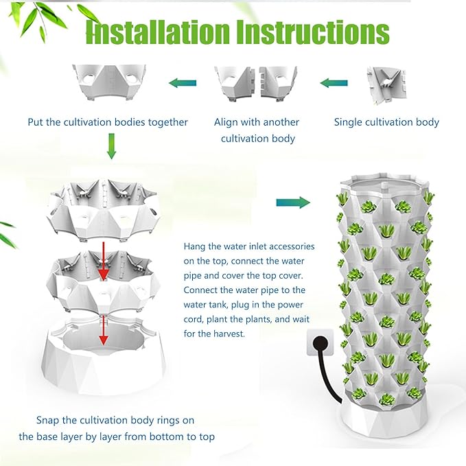 Hydroponic Tower Self-Watering Growing System48/64/80 Plant Vertical Garden Planter Indoor Smart Garden Kit with Hydrating Pump Timer Adapter6floors