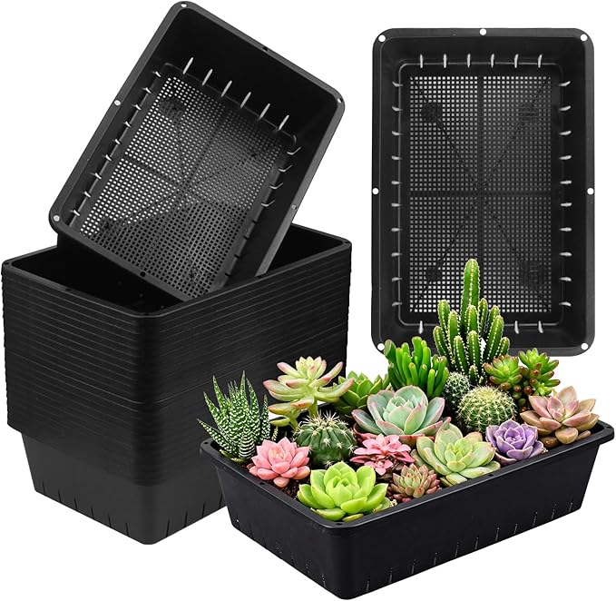 25 Pack Seed Starter Trays 10 x 7 inches Microgreens Growing Trays with Mesh Bottom for Germination Hydroponic &amp Sprouting Plant Trays for Garden Wheatgrass