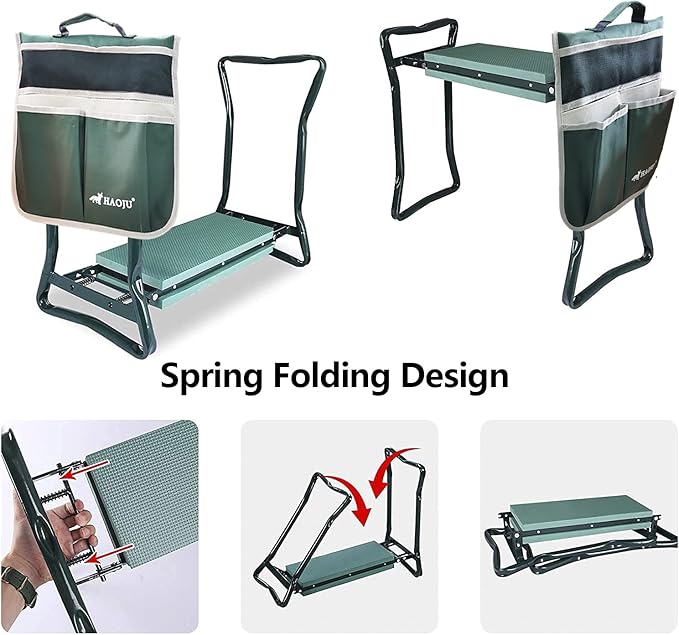 Garden Kneeler and Seat with Large Tote Tool Pouch and Gardening GlovesHeavy Duty Folding Garden Stool with Soft EVA Foam Pad for Sitting and KneelingGardening Gifts for Women Man Gardeners