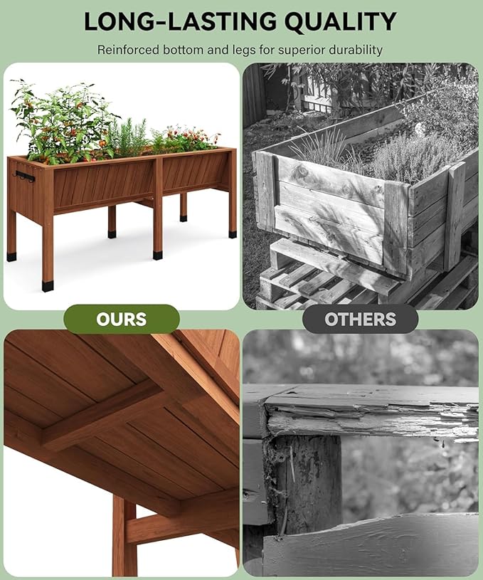Raised Garden Bed Sturdy Elevated Wooden Planter Box Stand for Outdoor Gardening Heavy-Duty Patio Planter with Tool Hooks and Large Capacity for Vegetables Herbs or Flowers Acorn Brown