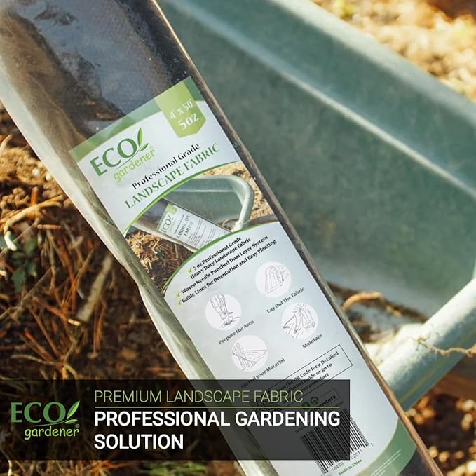 ECOgardener Premium 5oz Landscape Fabric 3ft x 50ft Pro Garden Weed Barrier - Durable &amp Heavy Duty Weed Block Gardening Mat Easy Setup &amp Superior Weed Control Eco-Friendly &amp Convenient