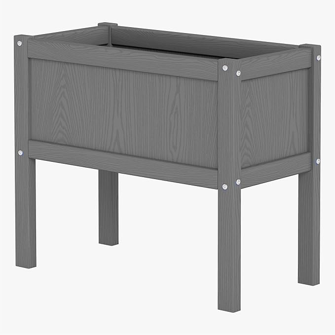 HDPE Raised Garden Bed with Legs All-Weather Outdoor Planter Box Easy to Assemble Drainage System Low Maintenance Non-Fading for Flower/Herb/Seed (Grey)
