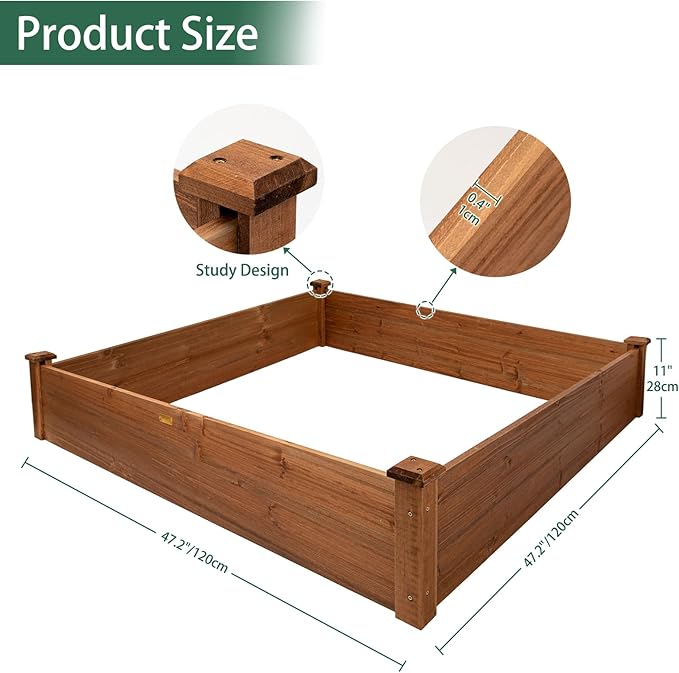 Hollyone 48 X 48 inches Wood Raised Garden Bed Frame Planters Wooden Elevated Planting Planter Box for Outdoor Herb Vegetables Flowers Grass Lawn Yard Patio - Brown 4×4ft