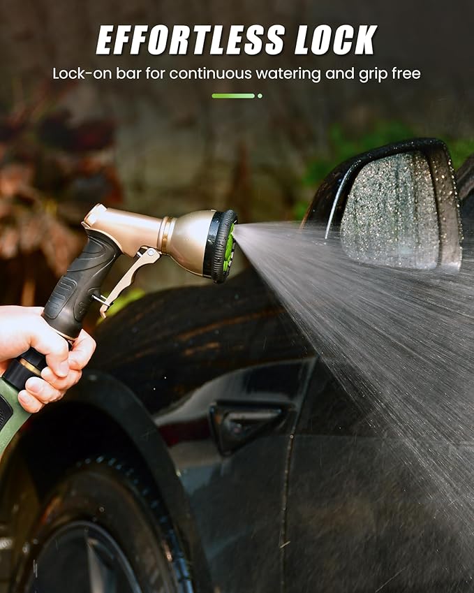 RAINPOINT Garden Hose Nozzle 9 Spray Patterns Hose Sprayer Nozzle Heavy Duty Metal Water Hose Nozzle Adjustable Hand Sprayer Watering Plants and Lawn Pet Showering Green