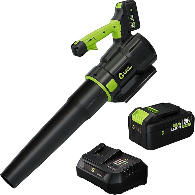 Electric Leaf Blower - 650CFM &amp 200MPH Leaf Blower Cordless with 20V 4.0Ah Battery and Charger Variable Speed Powered Leaf Blowers for Lawn Care Blowing Leaves Dust Snow - Green