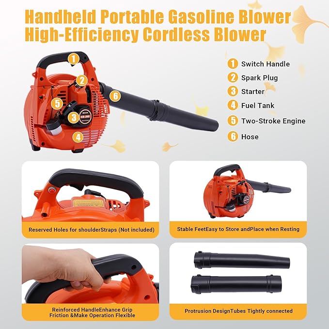 Gas Leaf Blower 2-Stroke 25.4CC4.59FT³/H Handheld Gas Blower for Lawn Care7000rpm Powerful Clearing Performance Leaf Blower for Road MaintenanceSanitation Cleaningetc.