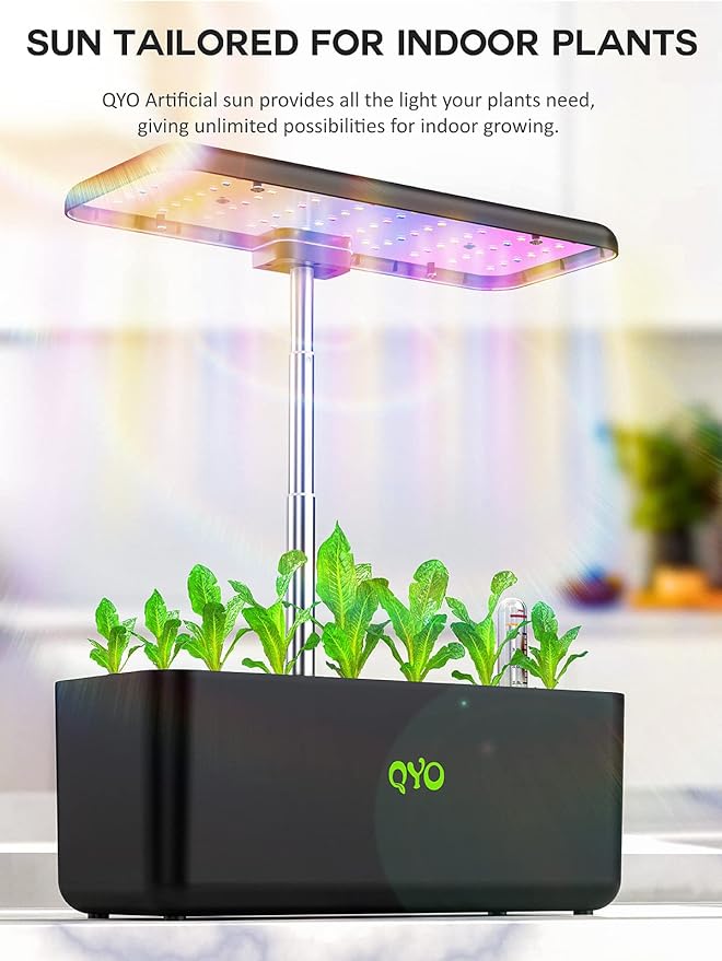 Hydroponics Growing System QYO 9 Pods Herb Garden with 70 LEDs Full-Spectrum Plant Grow Light Hydroponic Herb Garden with 4.5L Water Tank 19.7'' Height Adjustable Gardening System Black QYO10