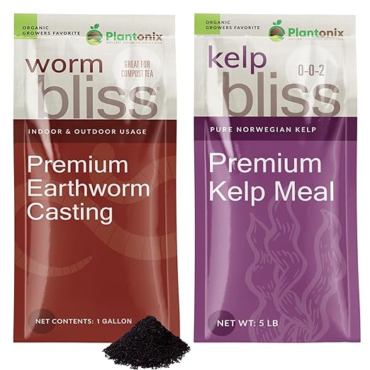Worm Bliss (1 Gallon) + Kelp Bliss (5lbs) - Organic Worm Castings for Plants &amp Kelp Meal Organic Fertilizer - Earthworm Castings Fertilizer - 100% Natural Plant Food Rich in Vitamins &amp Nutrien