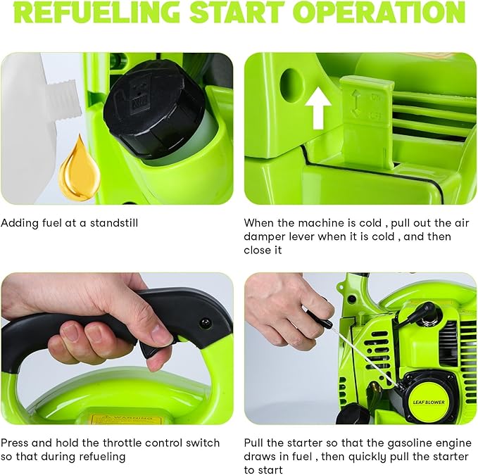 Handheld Gas Leaf Blower 2-Stroke Gas Powered Leaf Blower 26cc Gasoline Grass Sweeper Powerful Clearing Blower for Lawn Care Snow Blowing &amp Yard Cleaning (Green)