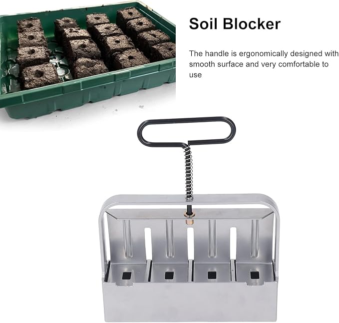 Manual Soil Block MakerSoil Blocker with Comfortable HandleSilver Manual Soil Block Maker Handheld Seedling Micro Soil Blocker Set for Greenhouse