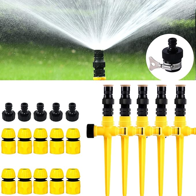 360° Rotation Auto Irrigation System Garden Lawn Sprinkler Patio 90°/180°/360° Adjustable at Will for Outdoor Grass Garden Yard Lawns (5 PCS)