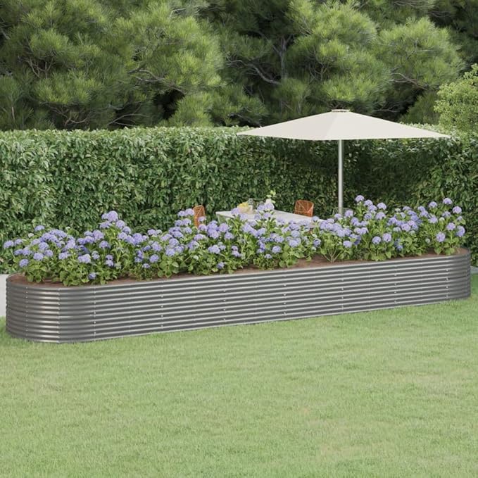 Metal Raised Garden Bed Garden Raised Bed Powder-Coated Steel Outdoor Planter Box for Vegetables Herbs Flowers 229.9x55.1x26.8 Gray-184
