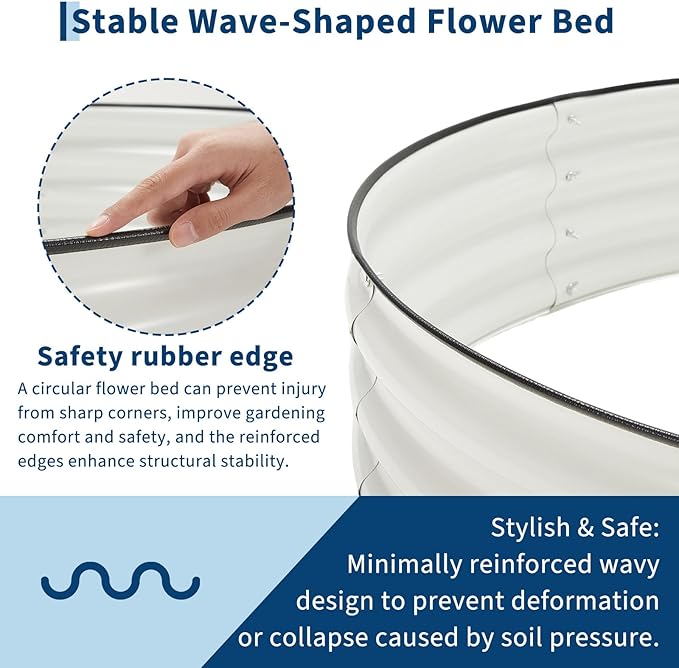 4x4x1ft Galvanized Raised Garden Bed Kit Oval Steel Planter Box with Open Bottom for Better Drainage &amp Root Growth Rust-Resistant Outdoor Flower &amp Vegetable Garden Bed Easy Assembly (White)