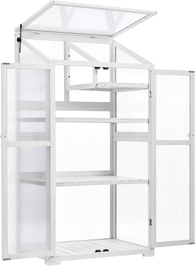62 Height Wood Large GreenhouseBalcony Portable Cold Frame with Wheels and Adjustable ShelvesGreenhouse for Outdoor Indoor Use