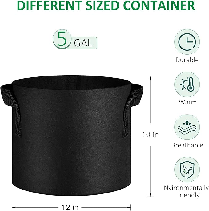 24-Pack 5 Gallon Thickened Non-Woven Grow Bags Aeration Fabric Pots with Handles