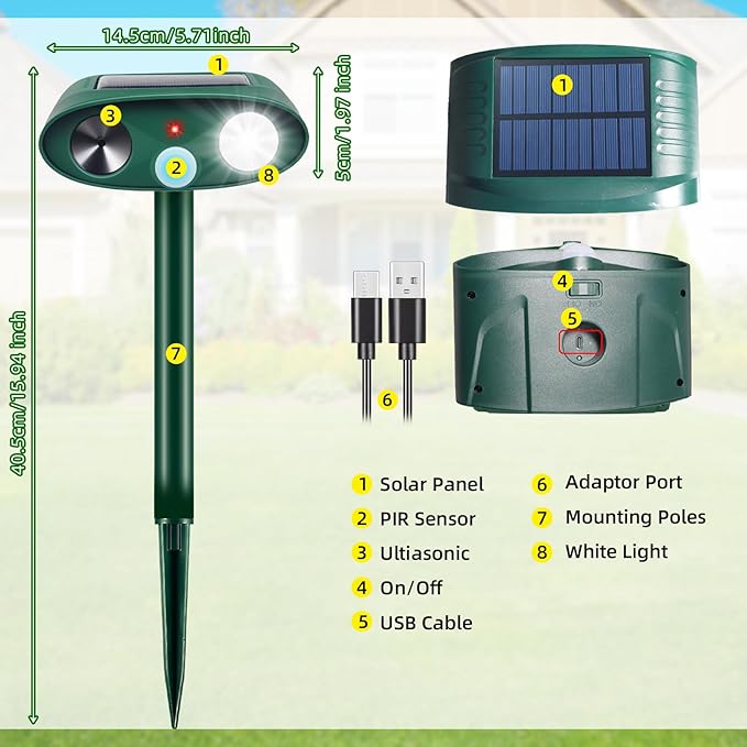 2026 Upgraded Sonic Fortress Pro Deer Repellent Outdoor Solar Ultrasonic Animal Repellent with Motion Sensor&ampFlash Light-IP65 Waterproof Cat Repellent Outdoor for RaccoonSquirrel-GardenYard 4Pac