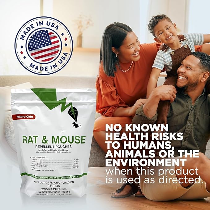 Nature-Cide Rat &amp Mouse Repellent | Long-Lasting Plant-Based Pouches | Great Alternative to Moth Balls | 45–60 Day Protection | Mint Scent | Covers 300 Sq. Ft. Total (Pack of 12)