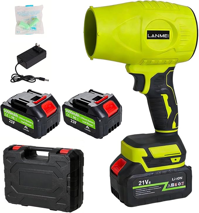 21V Cordless Leaf Blower with 2 * 3.0Ah Batteries and Charger High Power Turbo Jet Blower Lightweight Handheld Electric Blower for Lawn Care Yard Maintenance and Snow Clearing