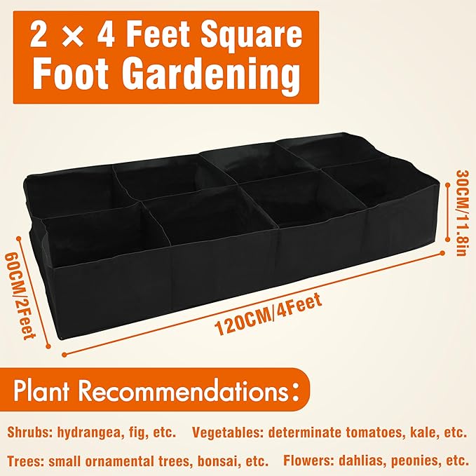Gardzen 2 Pack Fabric Raised Garden Beds 2x4x1 FT - 8 Grids Grow Bed for Square Foot Gardening Planting Box for Vegetables Herbs Flowers
