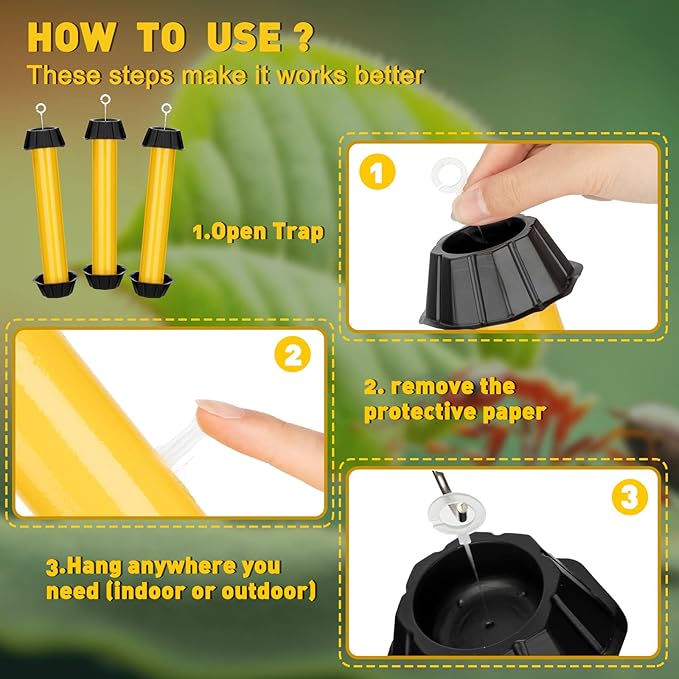 Qualirey Fly Traps for Indoor Outdoor Hanging Fruit Fly Stick Trap Sticky Mosquito for Home Insect 10 x 2.5 Inches(Yellow12 Pcs)