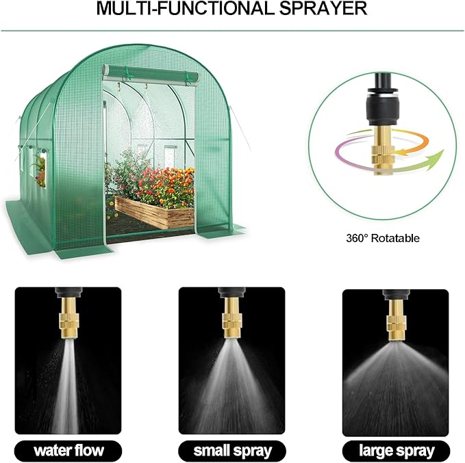 Grezone 10×6.6×6.6ft Greenhouse with Watering SystemHeavy Duty Green House Large Tunnel Greenhouses Kit Walk in Outdoor Plant Gardening for Garden Backyard Green