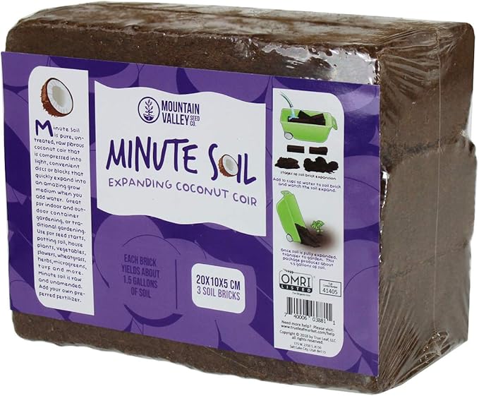 Minute Soil Eco-Friendly Coco Brick 24 Pack – OMRI Medium Expands to 36 Gal – Ideal for Seedlings Planters Greens Houseplants Raised Beds Hydroponics Outdoor Use
