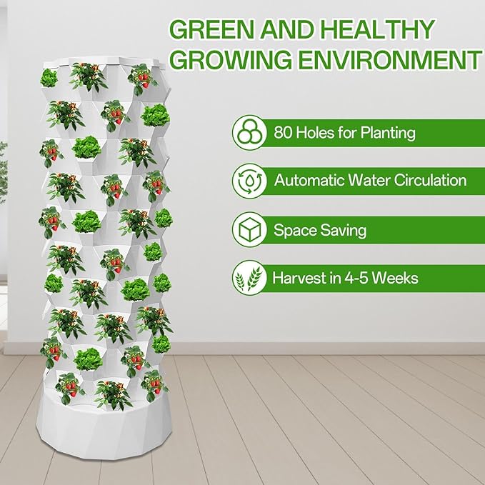 Tower Garden Growing System - 80 Slots Hydroponic Planter - Hydroponic Growing Kit Hydroponic Fruit Tower with Water Pump for Strawberries
