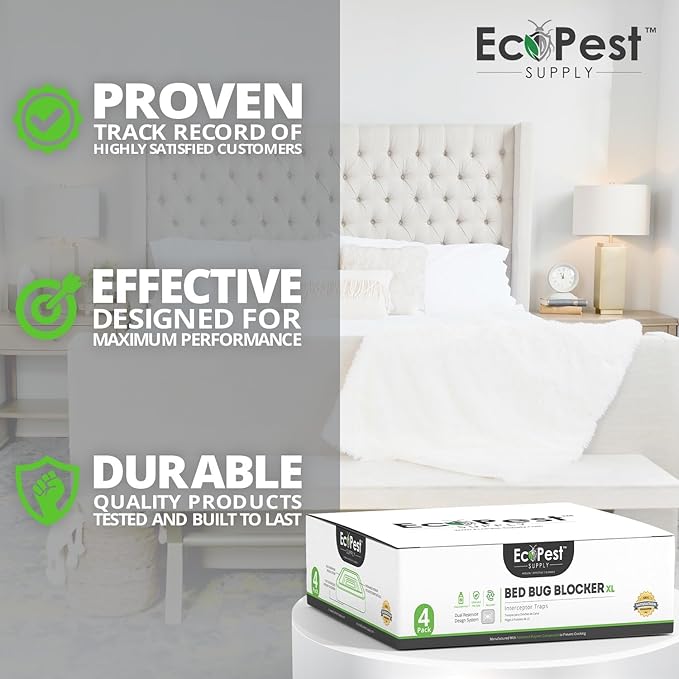 Bed Bug Interceptors – 4 Pack | Bed Bug Blocker (XL) Interceptor Traps (White) | Extra Large Insect Trap Monitor and Detector for Bed Legs