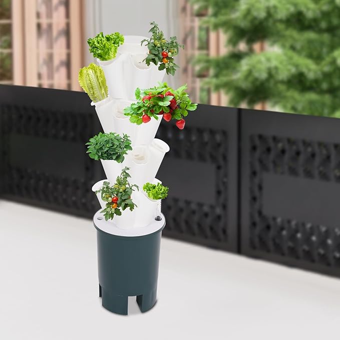 20-Plants Vertical Hydroponics Tower System Growing System Vertical Garden Planter with Pump &amp Water Tank Hydroponic Mechanism for Home Kitchen Balcony - White