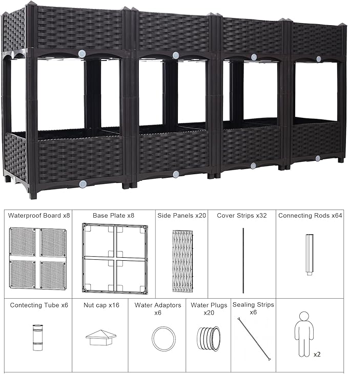 Outdoor Planting Box Double-Layer Planting Bed Garden Bed with Flower Rack for Growing Flowers Vegetables Tomatoes and Herbs – Perfect for Garden Patio Balcony (Double Brown Large)