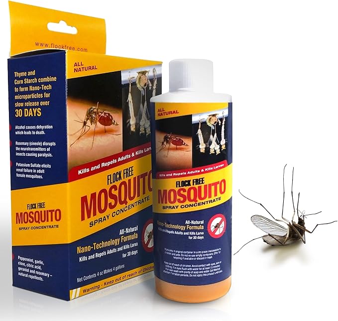 Natural Mosquito Control Spray Concentrate Repels Mosquitoes Ticks Fleas Flies Gnats and Chiggers Away. Makes up to 4 Gallons! (4oz Concentrate)