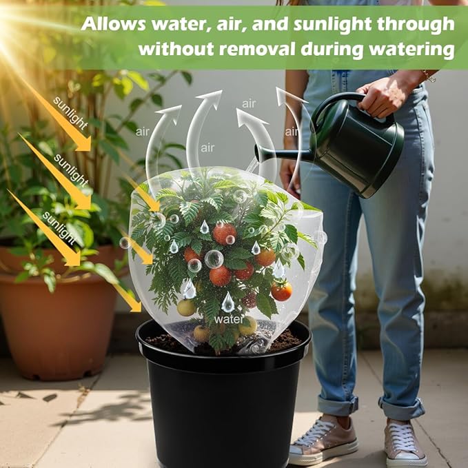 12-Inch Reusable Nursery Pots with Durable Bird Netting Covers for Outdoor/Indoor Plants 5-Gallon Garden Pots &amp Bird Netting for Garden Protection Bundle Gardening Gifts for Women (5-Pack)