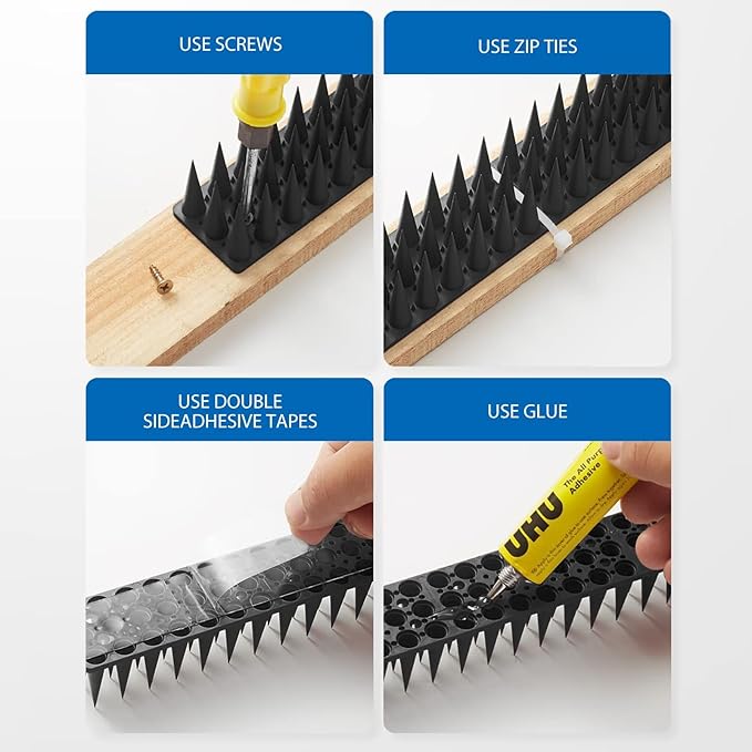Bird Spikes 20 Pack Pigeon Squirrel Raccoon Cat Deterrent Spike Outside Anti Birds Defender Outdoor to Keep Robin Away Roof Fence Window Nest 18.7 Feet(5.7m) Black