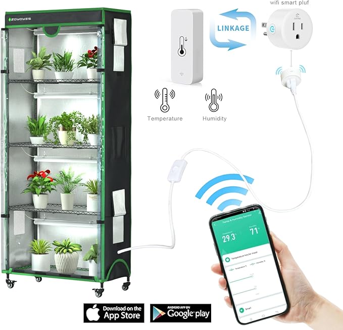 Indoor Greenhouse with Grow Light 35.8 W x 17.8 D x 71.8 H 5-Tier Plant Shelf with 3-Color T8 Growth Lights Plant Stand with Smart Timing Plug and thermohygrometer