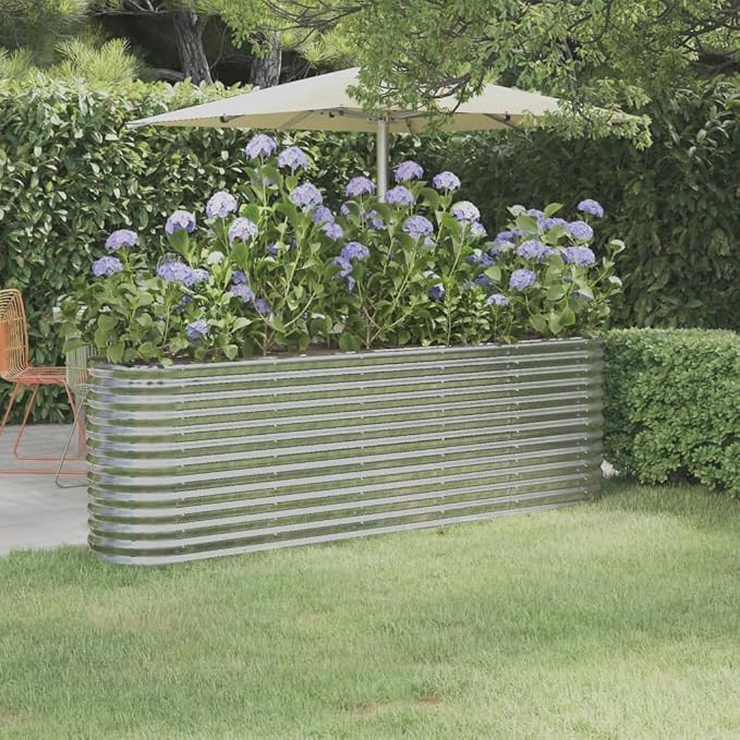 SKM Garden Raised Bed Powder-Coated Steel 224x40x68 cm Silver (Weight-12KG)
