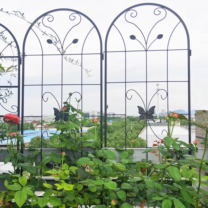 Sturdy Metal Garden Trellis for Climbing Plants – Rust-Resistant Outdoor Plant Support with Decorative Lattice Design (2 Pack-Black)