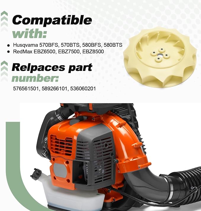 Impeller Fan Kit Compatible with Husqvarna 570BFS 570BTS 580BFS 580BTS RedMax EBZ6500 EBZ7500 EBZ8500 Backpack Blower Replace 576561501 589266101 536060201