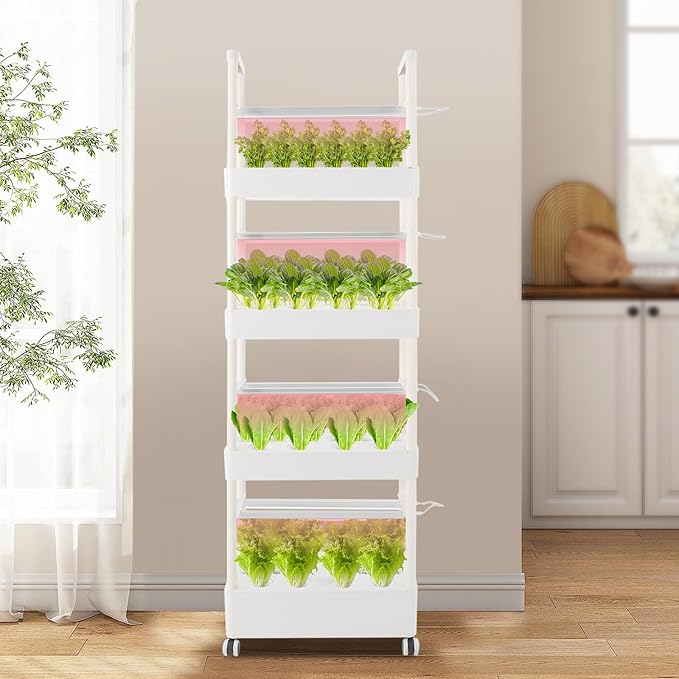 Hydroponics Growing System with LED Growth Lights and Water Pump 4 Layers Hydroponic Vegetable Growing Kit 56 Sites for Fruits Vegetables Herbs