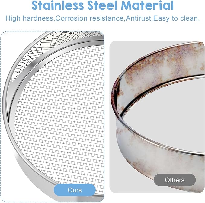 4 PCS Sifter for Rocks 10 Inch Soil Sifter for Gardening with 3 6 9 12 mm Stainless Steel Sifting Screen Round Rock Crusher for Sifting Sand Soil Stones Compost and Cat Litter