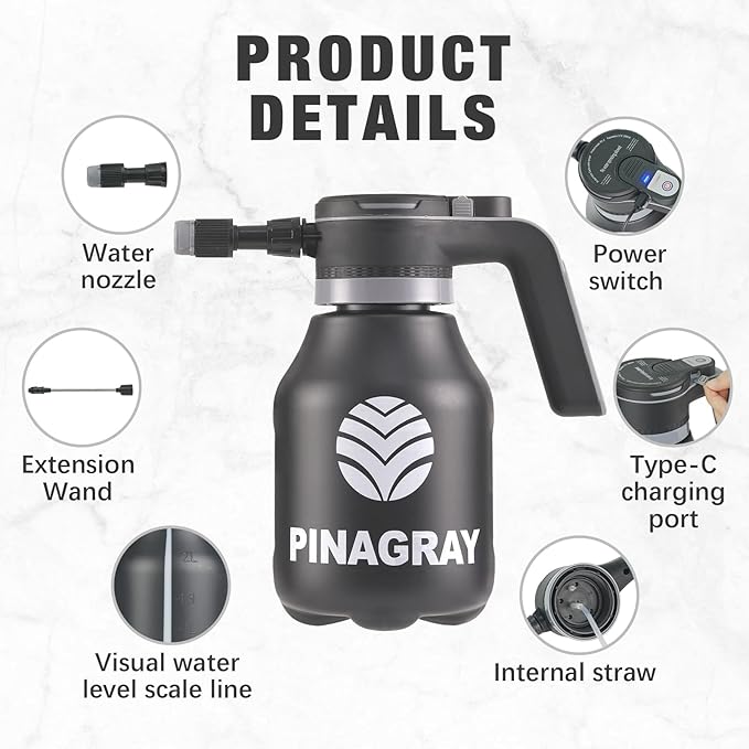 2L/0.5Gallon Electric Water Sprayer - Rechargeable Battery Powered Mister for Plants Weeds Cleaning &amp pet Cooling Handheld Sprayer with Nozzle and Extension Wand