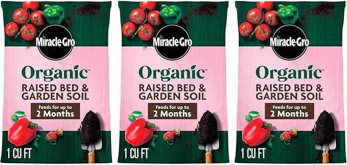 Miracle-Gro 3 Pack Organic Raised Bed and Garden Soil with Quick Release Natural Fertilizer Feeds Plants Up to 2 Months Grows More Veggies 1 Cu Ft