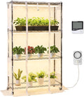 VEVOR Indoor Greenhouse with Grow Light 59 in Tall 4-Tier Plant Stand with Clear Cover Timer &amp Hygrometer 180W Full Spectrum Grow Lights Metal Lighted Plants Shelf Holder for Indoor Plants