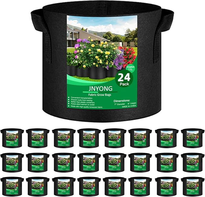 24-Pack 3 Gallon Thickened Non-Woven Grow Bags Aeration Fabric Pots with Handles