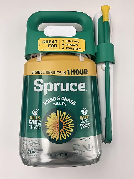 Spruce Weed Killer Spray - Snap &amp Spray Weed &amp Grass Killer₂ Powered Starter Kit - Reusable Sprayer with Wand for Spot-Treating Driveways Gardens &amp More (64 Oz Bottle)