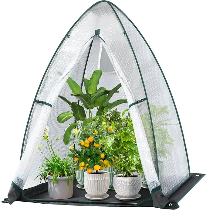 Green House for Outside Heavy Duty Ohuhu Portable Walk-in Winter Greenhouse with Thick PE Bubble Cover - Small Greenhouses Outdoor for Plants Winter Protection