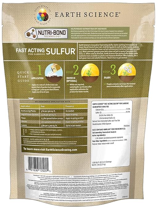 Earth Science Fast Acting Gypsum &amp Sulfur Bundle - Soil Conditioner &amp pH Adjuster Boosts Root Growth &amp Color Improves Nutrient Absorption Safe for Kids &amp Pets 5 lb Bags Each Long